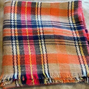 Orange Plaid Oversized Scarf